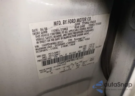 2008 Ford Taurus Sel z USA, uszkodzony, nr VIN 1FAHP24W98G183531